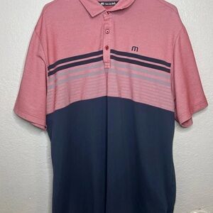 Travis Mathew Men’s XL Polo Golf Shirt ShortSleeve Red Blue Striped - Preppy Cas